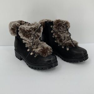 Steve Madden Mammoth faux fur lined hiking winter boots shoe black women 7
